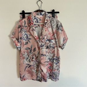 Le Rose Pink Floral Satin Matching Pajama Set Medium Bridal Bridesmaid